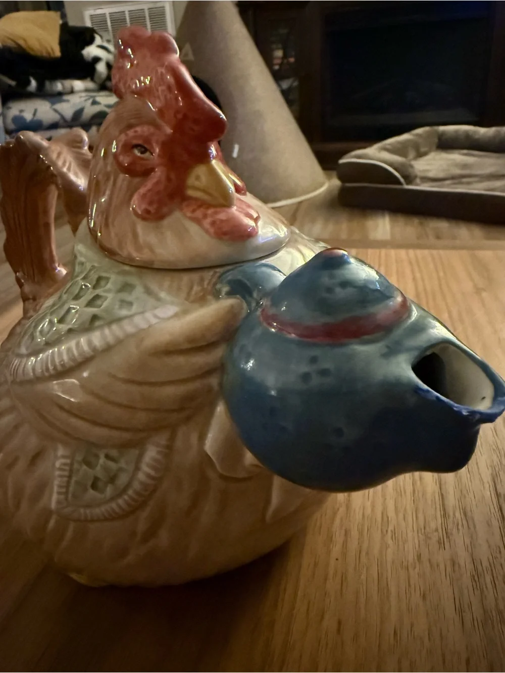 Fitz and Floyd Rooster Teapot in Red, Blue, Cream and Brown